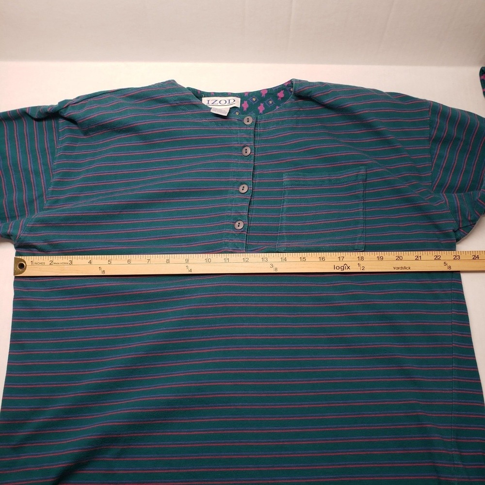 Vintage Izod 3pc Skirt Set XL Teal Pink Cardigan Henley Midi Skirt Stripe Modest - Picture 11 of 16